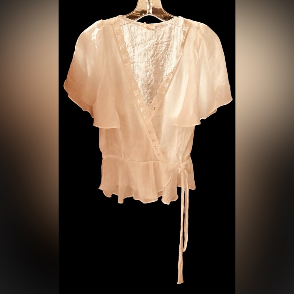 Meraki vintage size L top faux wrap white flutter sleeves tie fairy coquette